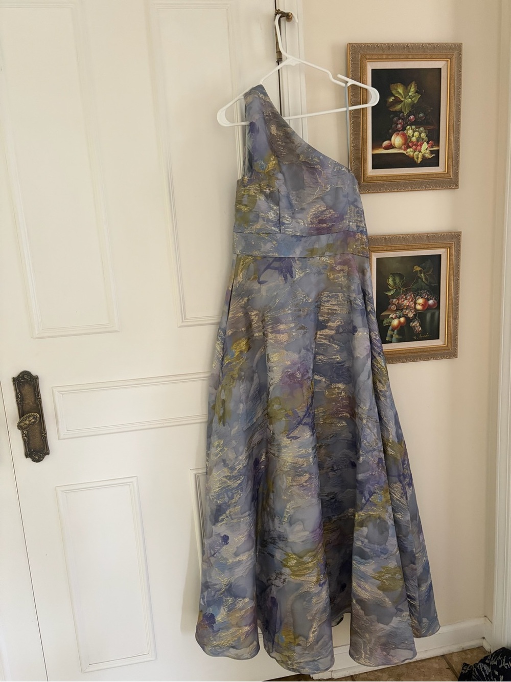 One-Shoulder Blue Floral Evening Dress by Aiden Mattox by Adrianna Pappell